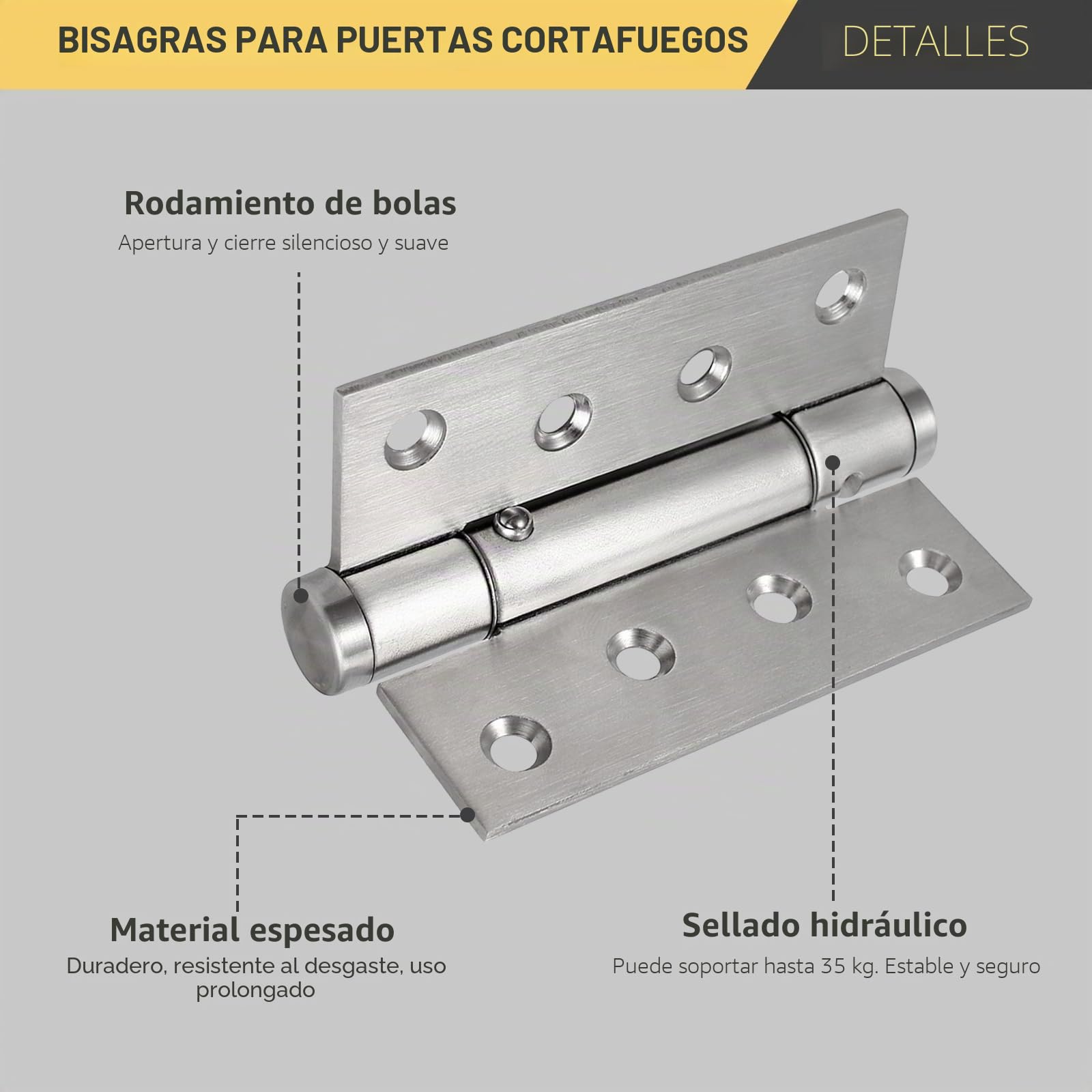 AMTOVL Bisagras para Puerta 4” 3PCs Bisagras de Acero Inoxidable con Resorte Ajustable Soporta Hasta 35KG Bisagras Plegables 100mm x 76mm x 3mm con Tornillos de Montaje para Mueble Puerta de Fuego
