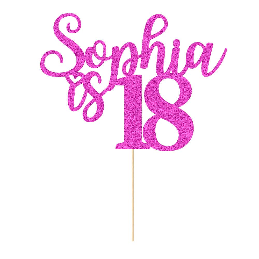 EDSG Personalised Birthday Cake Topper | Happy Birthday Decorations | Double Sided Glitter Card Any Name Age 16th 18th 21st 30th 40th Customized - Multicolour Glitter Cake Decoration
