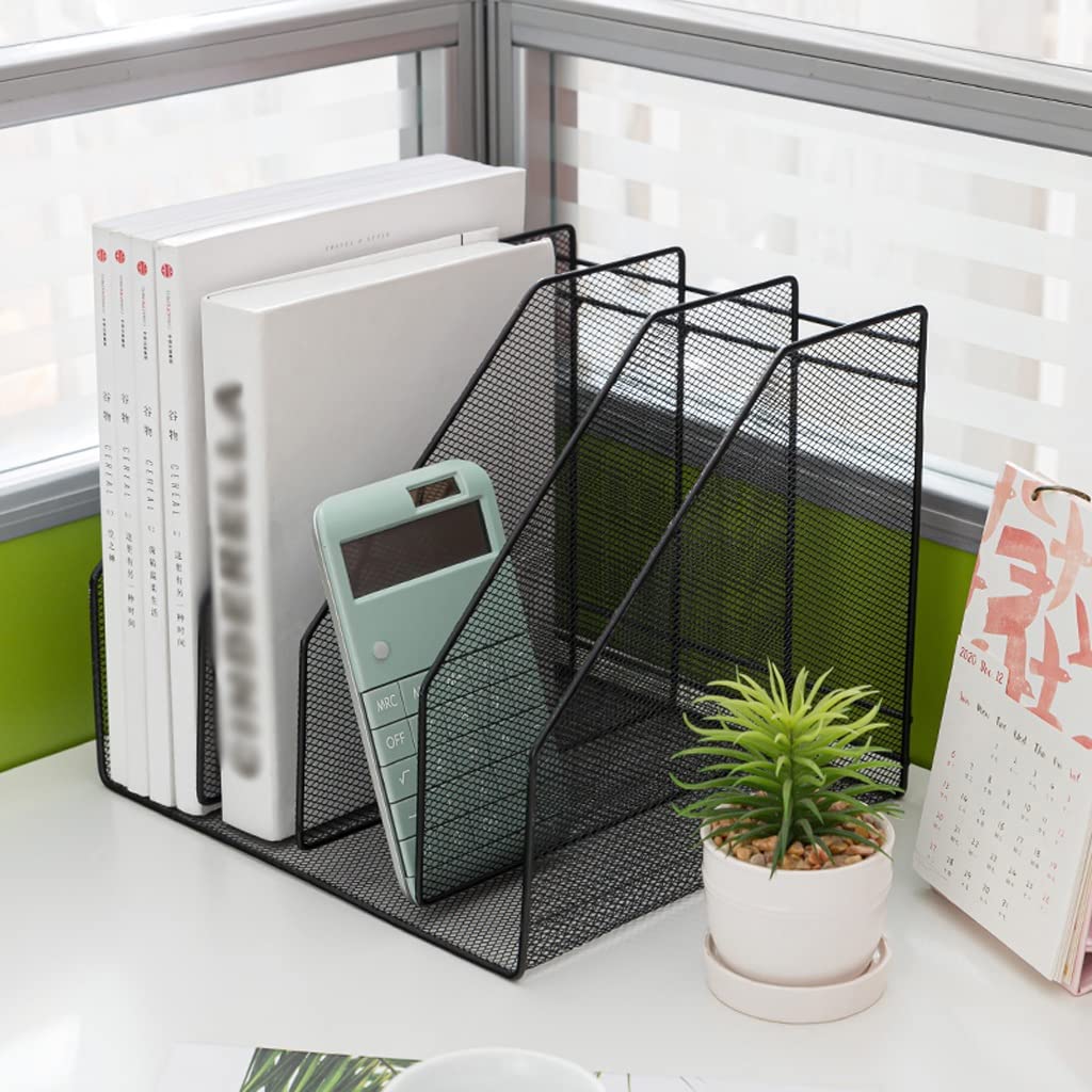 Zeitschriftensammler aus Metallgeflecht, 4 Fächer, Schreibtischaufbewahrungslösung, 28,5 x 25 x 24 cm, perfekt für Zuhause und Büro, Schwarz