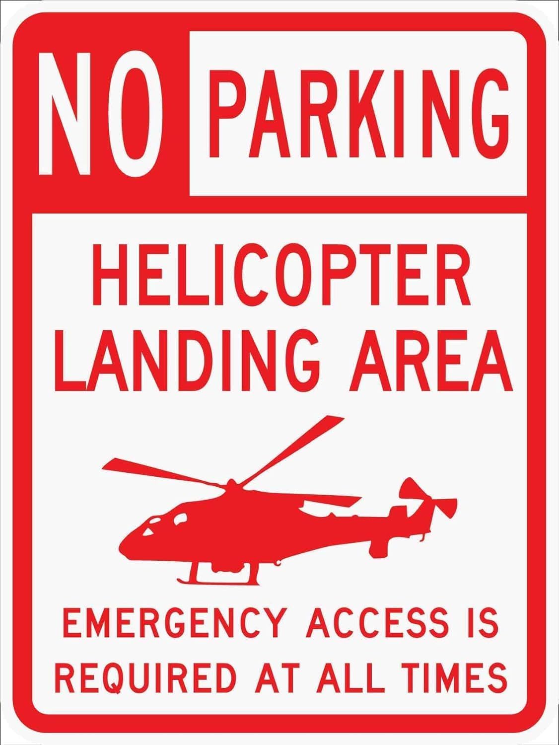 No Parking Helicopter Landing Area Rust Free Aluminum Tin Sign - Caution Decor with Pre-Drilled Holes for Airport, Hospital Helipad - 12x16 Inch​
