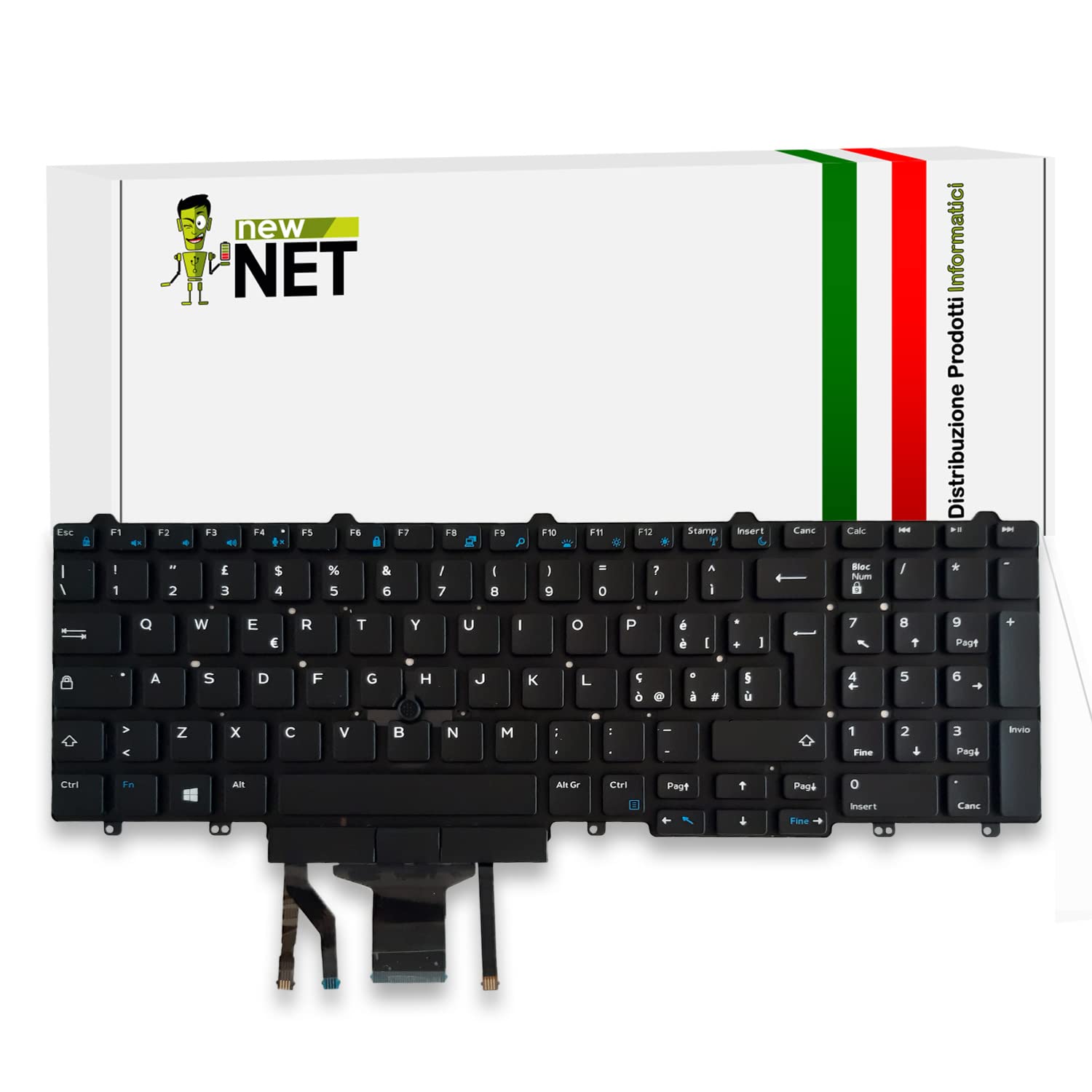 new net - Tastiera Compatibile con Notebook dell Precision 3510, 3520, 3530, 7510, 7520, 7710, 7720 [Senza Frame - Colore Tasti Nero - Trackpoint - Retroilluminata - Layout ITA]