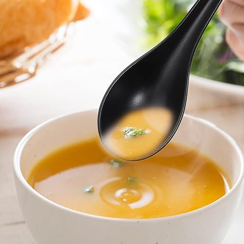 Miniatura 2 de Hemoton 6 cucharas de sopa de melamina de ramen, mango largo, color negro, ideal para el hogar, restaurante, hotel, 6.29 x 1.96 x 0.78 pulgadas