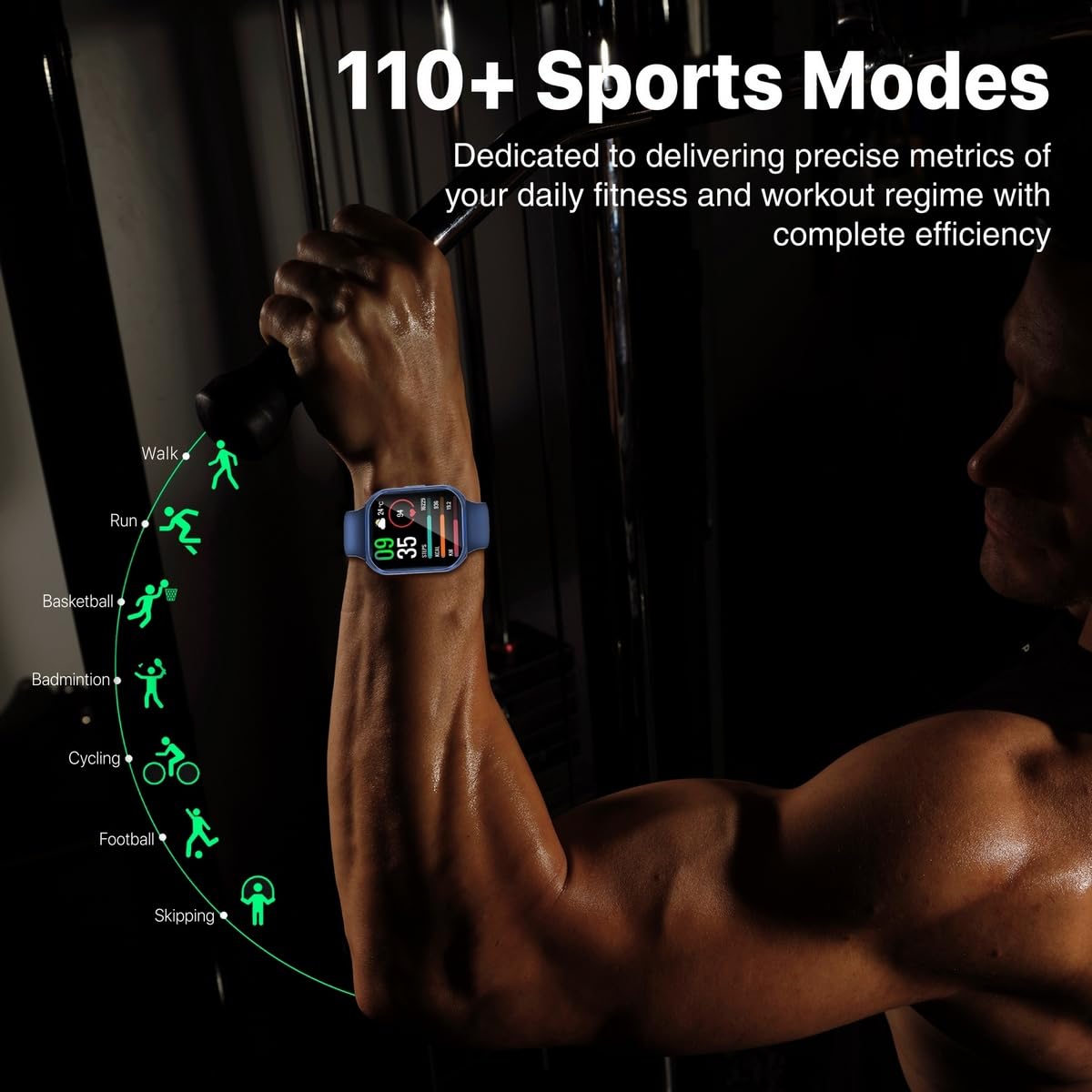 Promate Smartwatch premium Bluetooth 3.0 + BLE 5.2 Health Fitness Tracker z 2-calowym wyświetlaczem TFT, 7-dniowa żywotność baterii, 110+ trybów sportowych, wodoodporność IP68 dla iPhone'a, Galaxy,