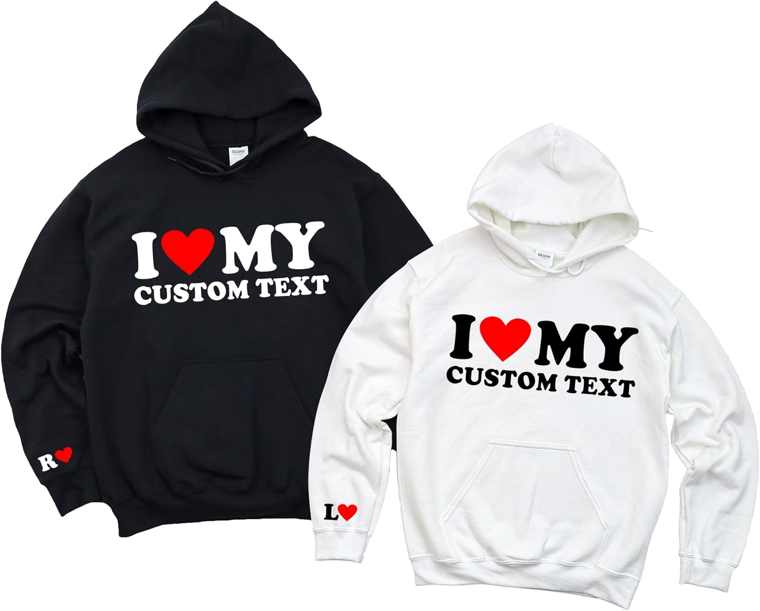Matching Couple Hoodies with Custom Initial I Heart My Girlfriend Hoodie with Name on Sleeve I Love Hoodie I Heart My Boyfriend Hoody My GF BF Hoodies for Couples