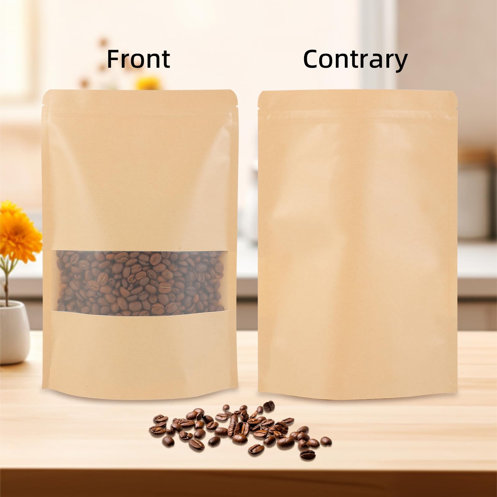 50 sacchetti di carta kraft con finestra - Sacchetti di carta kraft richiudibili 18 x 26 cm - Carta kraft - Per frutta secca, dolci, foglie di tè - Ideale per piccole imprese, case (marrone)