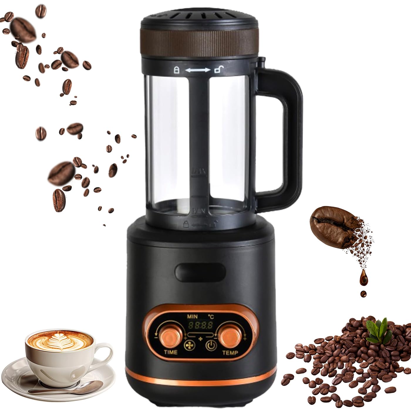 Tostatrice per caffè, Tostatrice elettrica per Chicchi di caffè da 2400 W con Tempo e Temperatura Regolabili, Tostatrice per Chicchi di caffè da 300 g, Kit per tostatura del caffè PE