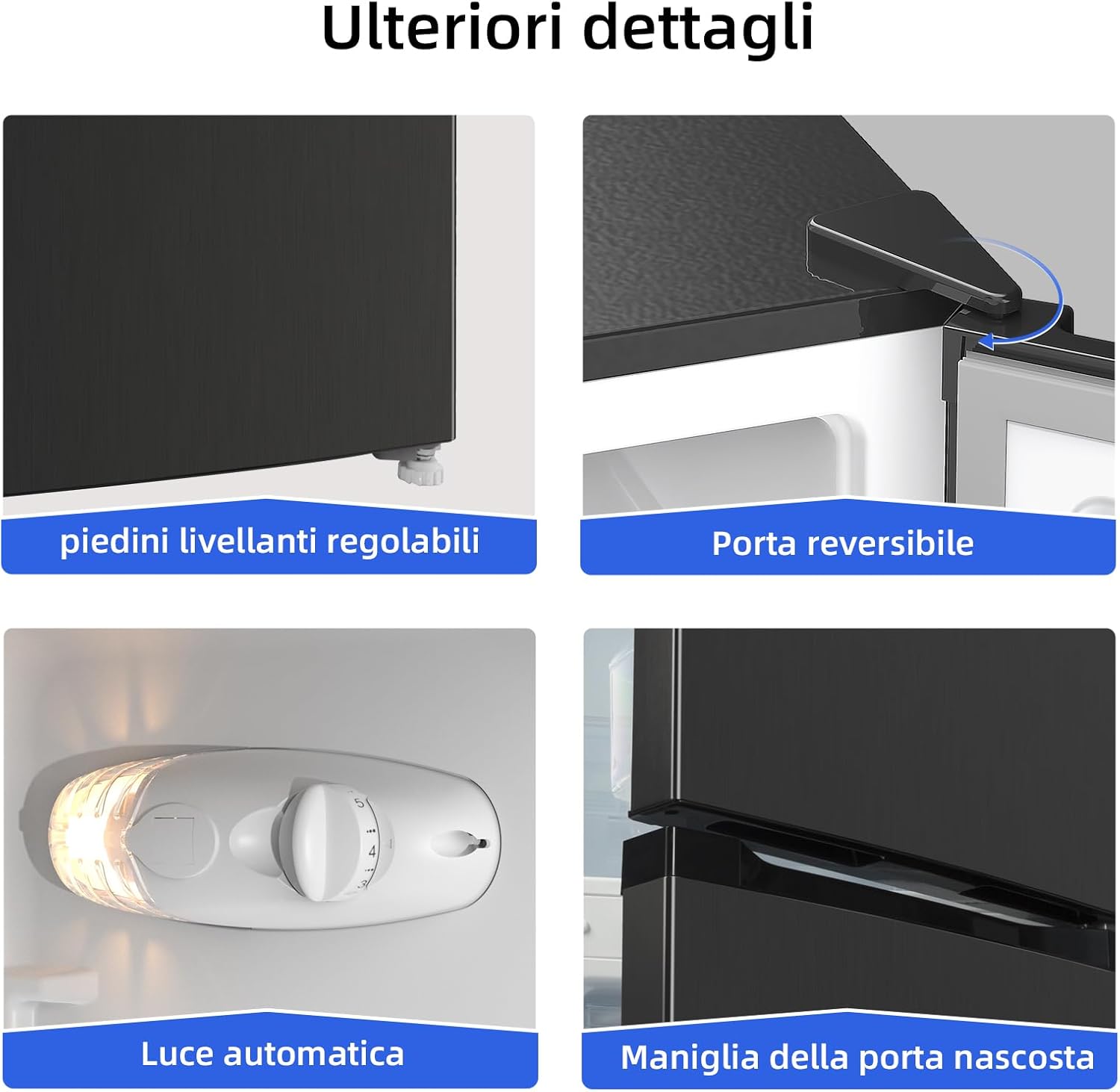 CHiQ Frigorifero Combinato FBM228NE4D 228 Litres (158+70) Frigo ventilato e Congelatore No Frost, Inox scuro, Porte reversibili, Classe energetica E, 41db, 12 anni di garanzia sul compressore