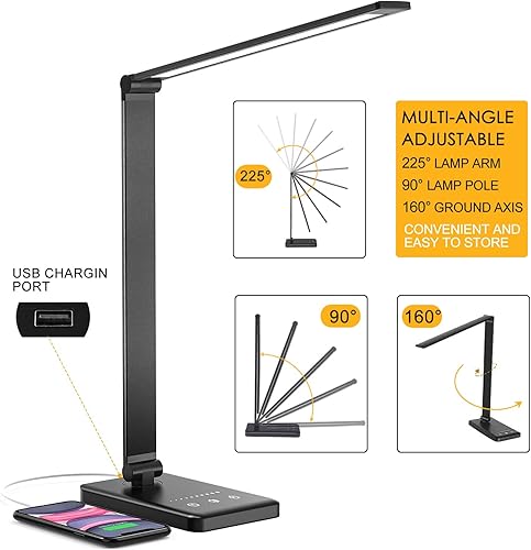 Miniatura 2 de Lámpara de escritorio LED, lámpara de escritorio con puerto de carga USB, 5 modos de color, 10 brillo, luz natural, lámpara de lectura para el