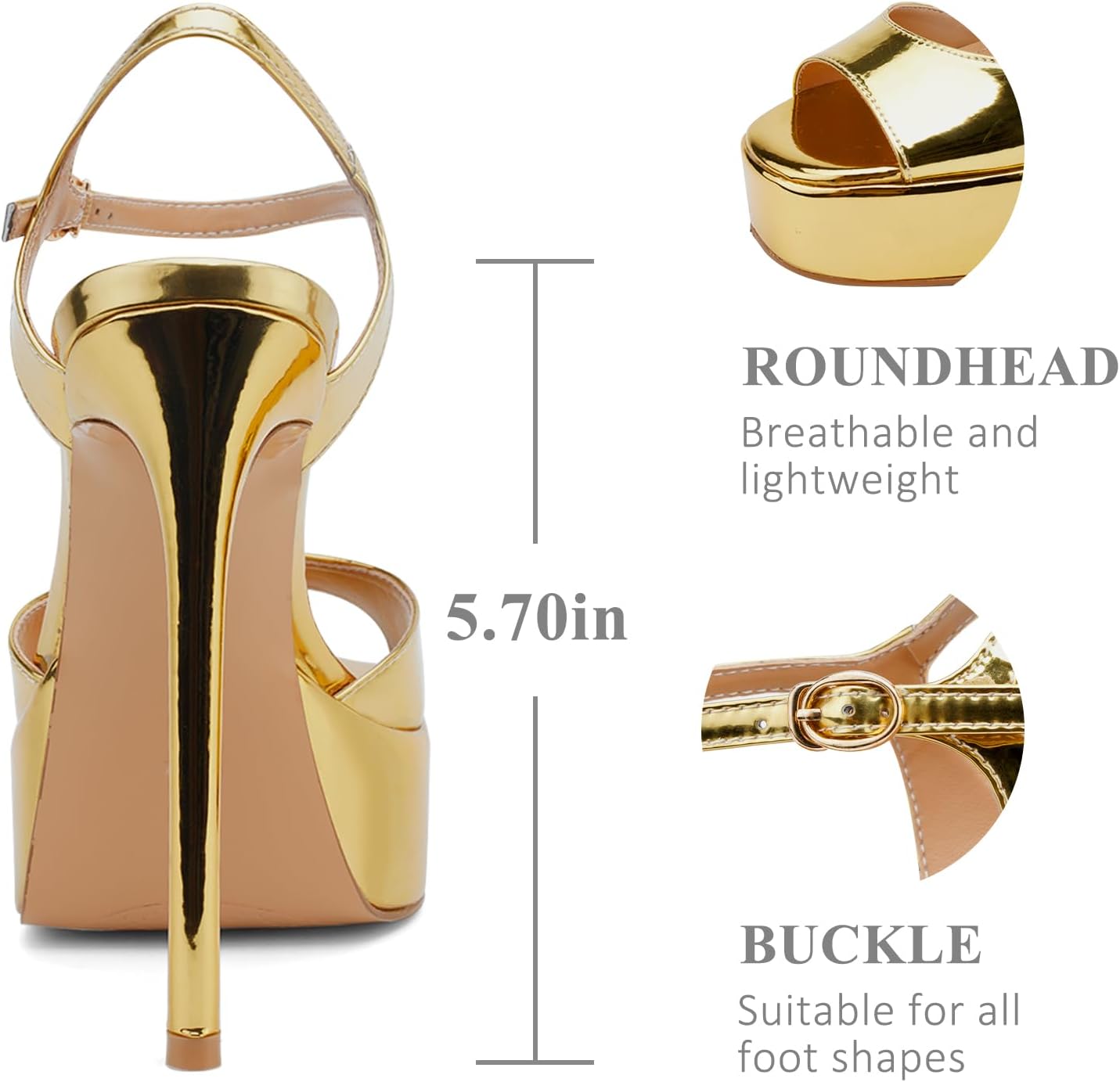 UBWDU Stiletto High Platform Heels for Women Square Open Toe Ankle Strap Heeled Sandals Prom Dress Shoes - Image 4