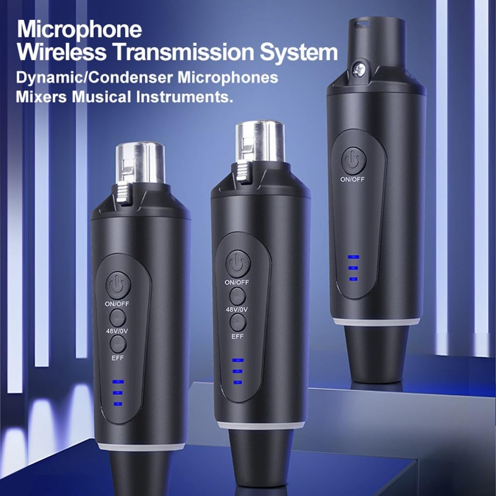ZYWUOY Set di microfoni XLR wireless, trasmettitore e ricevitore con alimentatore da 48 V, per microfoni dinamici e a condensatore