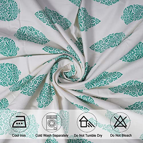 Image of HOMEMONDE Long Door Cotton Curtains 9 Feet for Home Decor - Leaf Print Aqua Green (3.7ft x 9ft) Set of 2