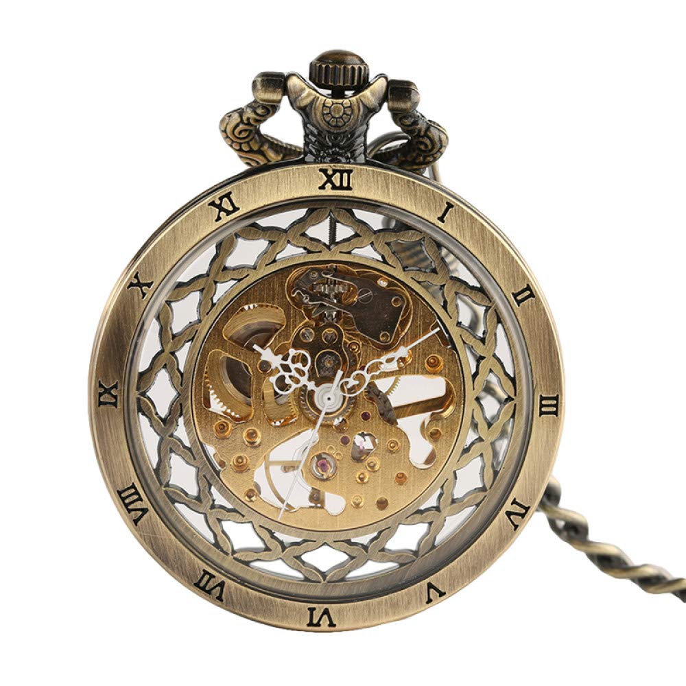 Pocket Watch Retro Bronze Mechanische Taschenuhr transparent offenes Gesicht einzigartige Coole Vintage -Uhr -Geschenke für Männer Frauen mit Kette