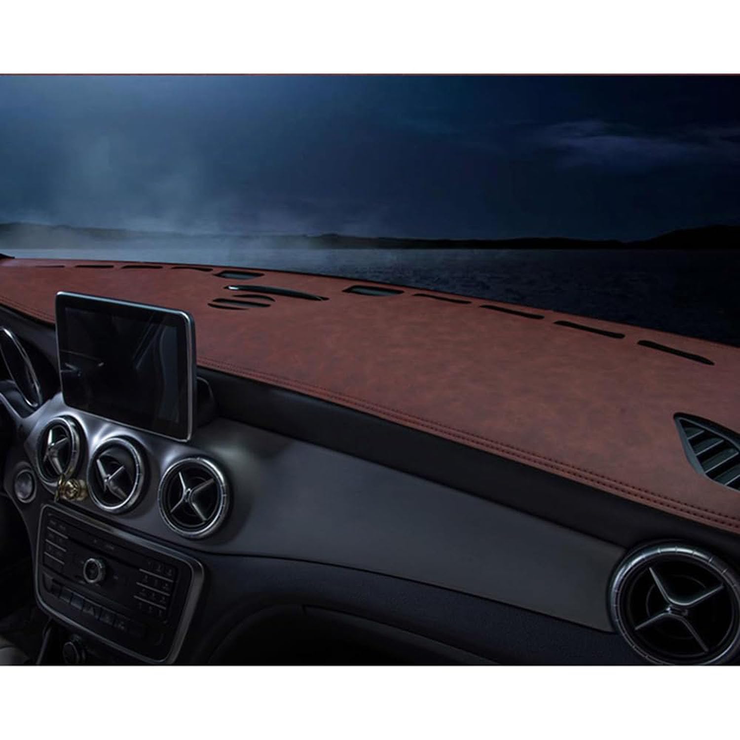 Car Dashboard Parasol Pad for Ford Focus ST 2013-2016, Leather Dashmat Anti Slip Anti UV Mat Interior Change Accessories, C-Brown