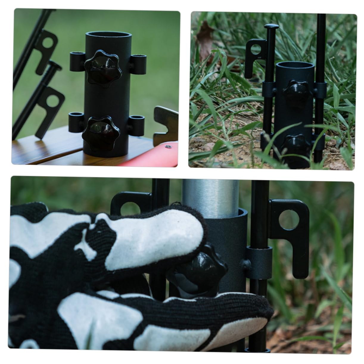 INOOMP 4 Set Sky Stand Fixer da Sole al di Fuori Prato Spiaggia di Grandi Dimensioni Porta Palo da Esterno Porta Canna da Regolabile Porta Baldacchino Acciaio Nero 2 Pezzi*4