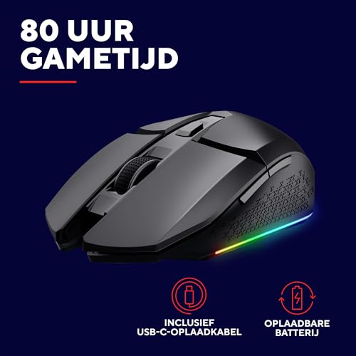 GXTrust 1108 Vylax Oplaadbare Draadloze Gaming Muis, 80 Uren Batterijduur, 800-4800 DPI, LED Verlichting, Opbergbare USB Receiver, 6 Knoppen, RGB Gaming Mouse voor Laptop Computer PC, Zwart - Afbeelding 4