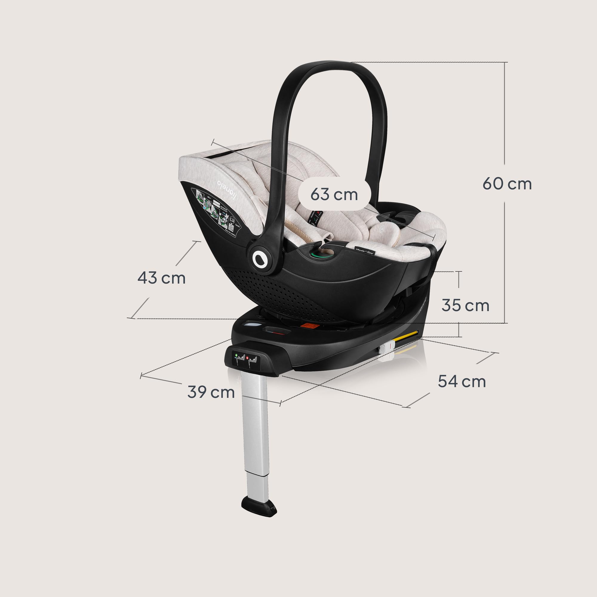 LIONELO MOXIE i-Size SET Silla de Coche Infantil con Base 40-87 cm Portabebés Instalación ISOFIX y Pata de Estabilización Protección Lateral, Reposacabezas Ajustable Cojín Dri-Seat | Base ISOFIX, pata de apoyo, protección lateral, reposacabezas regulable
