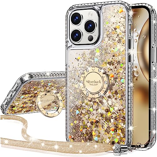 Silverback for iPhone 15 Pro Max Case with Ring Stand, Clear Gold