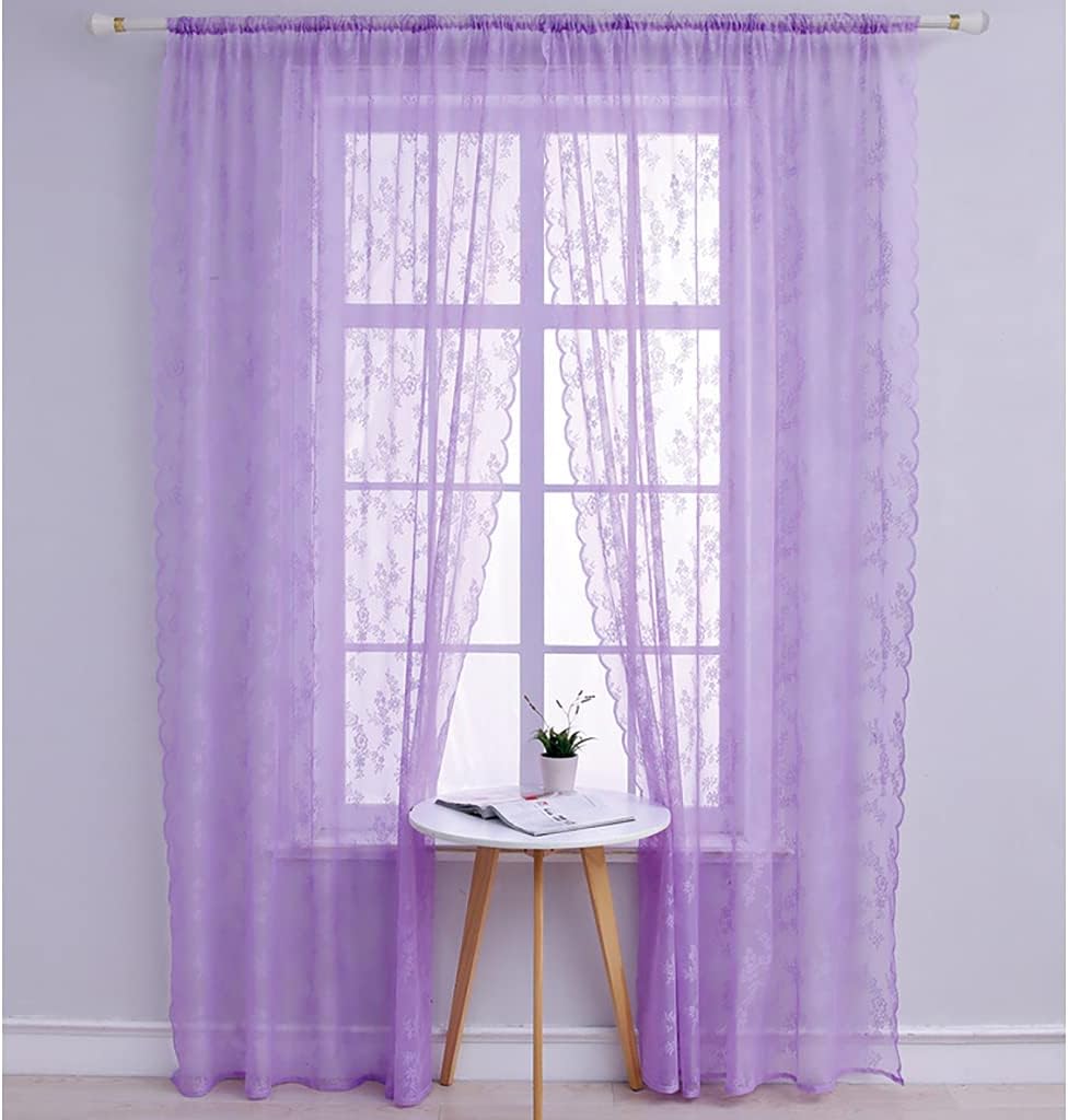2 Pieces Curtains Translucent Sheers Rod Pocket Lace Valance for Bedroom Livingroom Balcony Hotel Wedding Party, 145x200, Purple