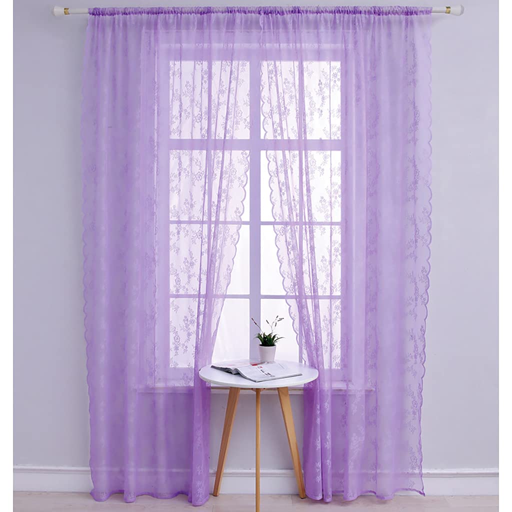 2 Pezzi Tende Trasparenti Tenda Voile Mantovana in Pizzo per Camera da letto Soggiorno Balcone Hotel Festa Nuziale All'aperto 145x230cm Viola