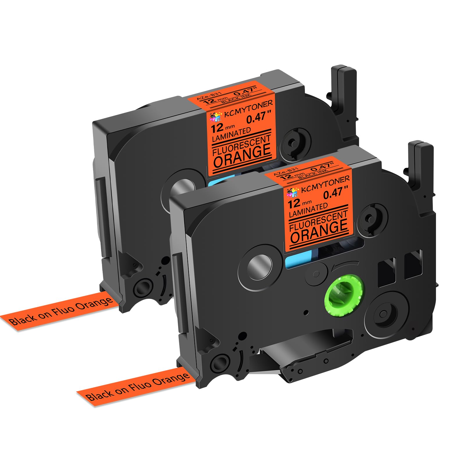 KCMYTONER 2 Pack Compatible for P Touch TZe-B31 TZ-B31 Laminated Label Maker Tape 12mm 0.47 Black on Fluorescent Orange Tape for PT-D200 PT-D210