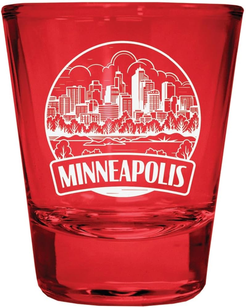Vaso Tequilero Souvenir Minneapolis Minnesota Grabado a Color 2oz Pack de 4 Rojo