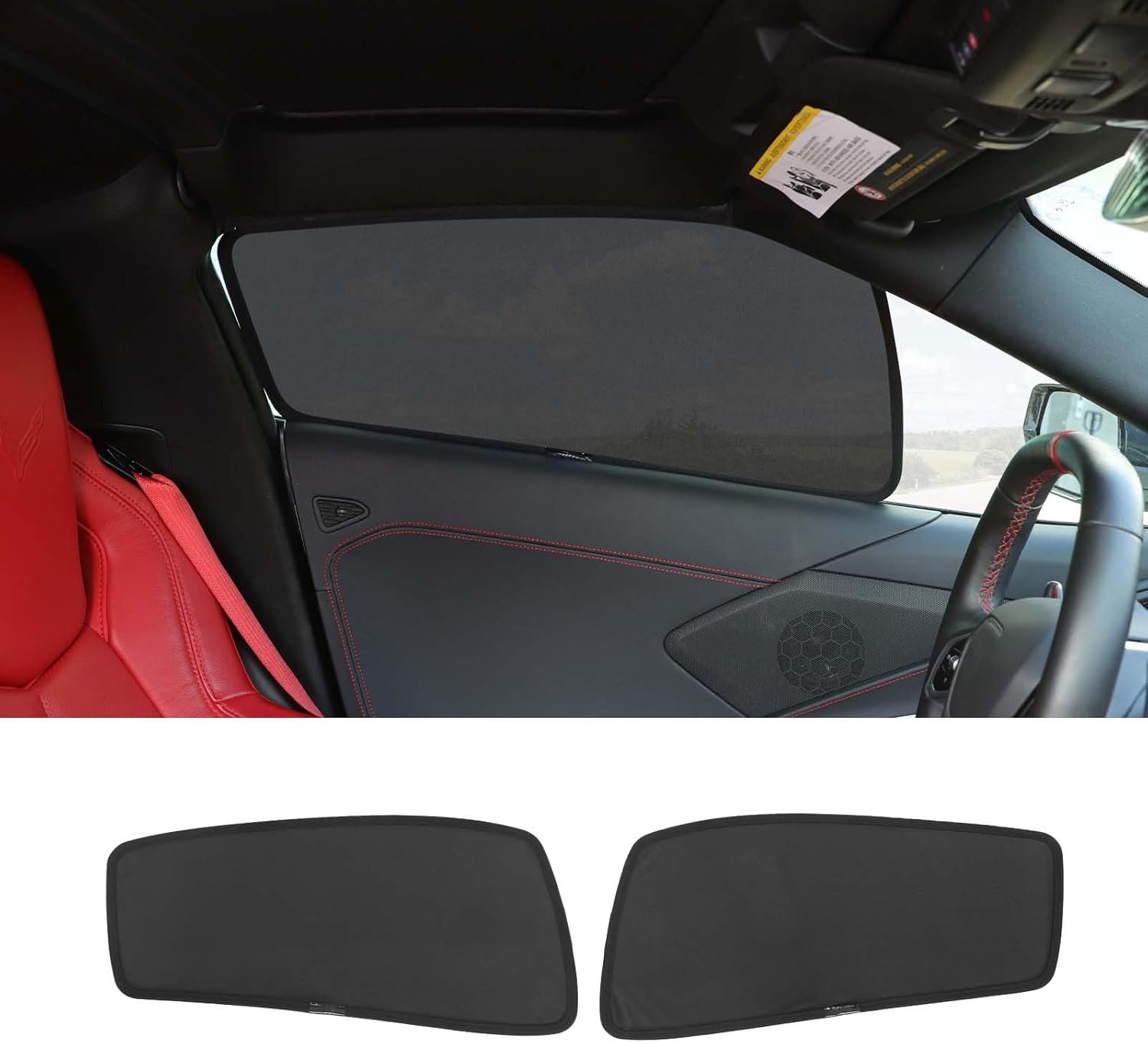 Car Front Side Window Shades Compatible with Chevrolet Corvette C8 2020-2025, Side Window Screens Mesh Sun Shade Glare Shield and UV Rays Protection and Keeps Vehicle Cool 2Pcs