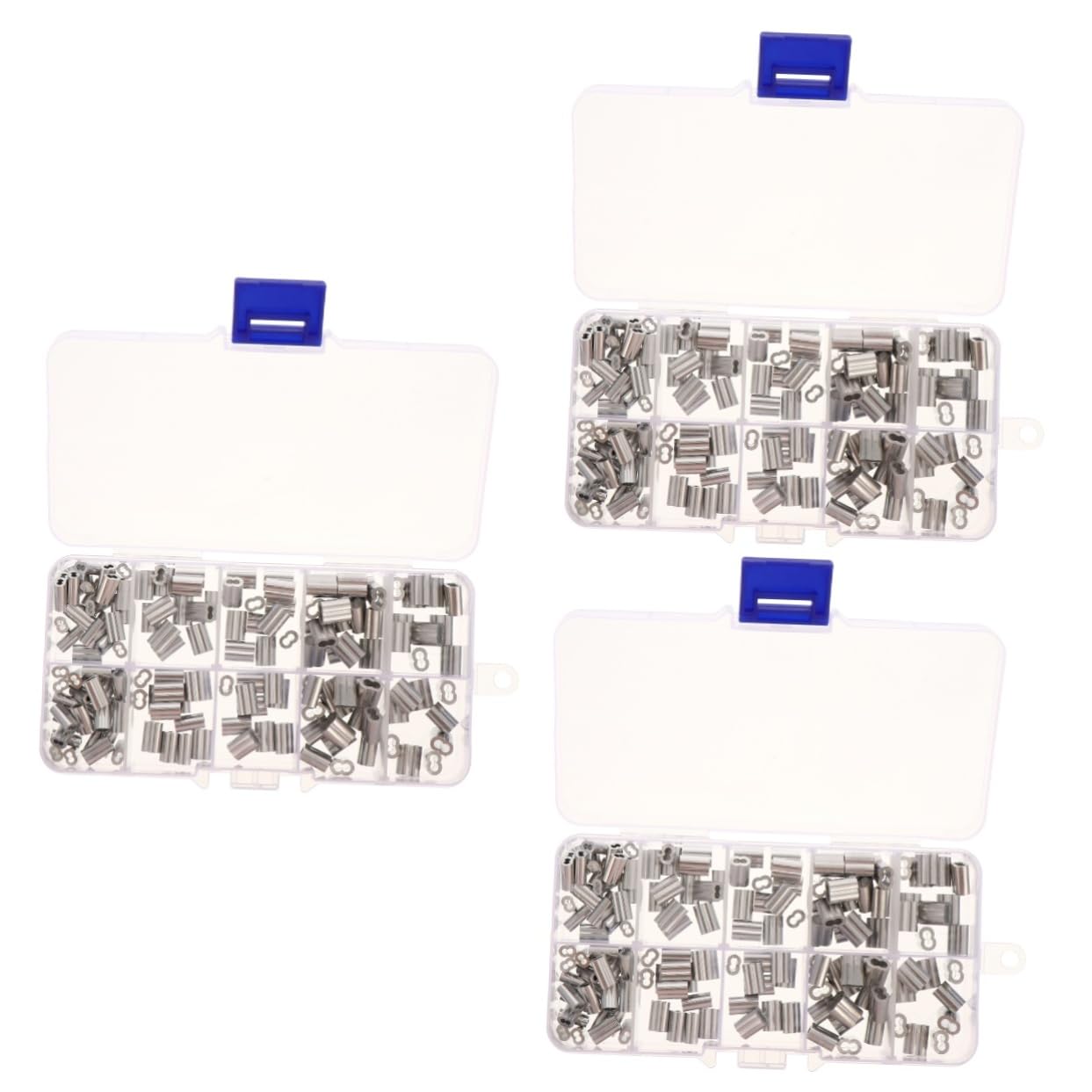 HAWILLOSCH 3sets Aluminum Crimping Loop Sleeve Hardwares for Fishing Line Double Barrel Crimp Sleeves 150pcs*3