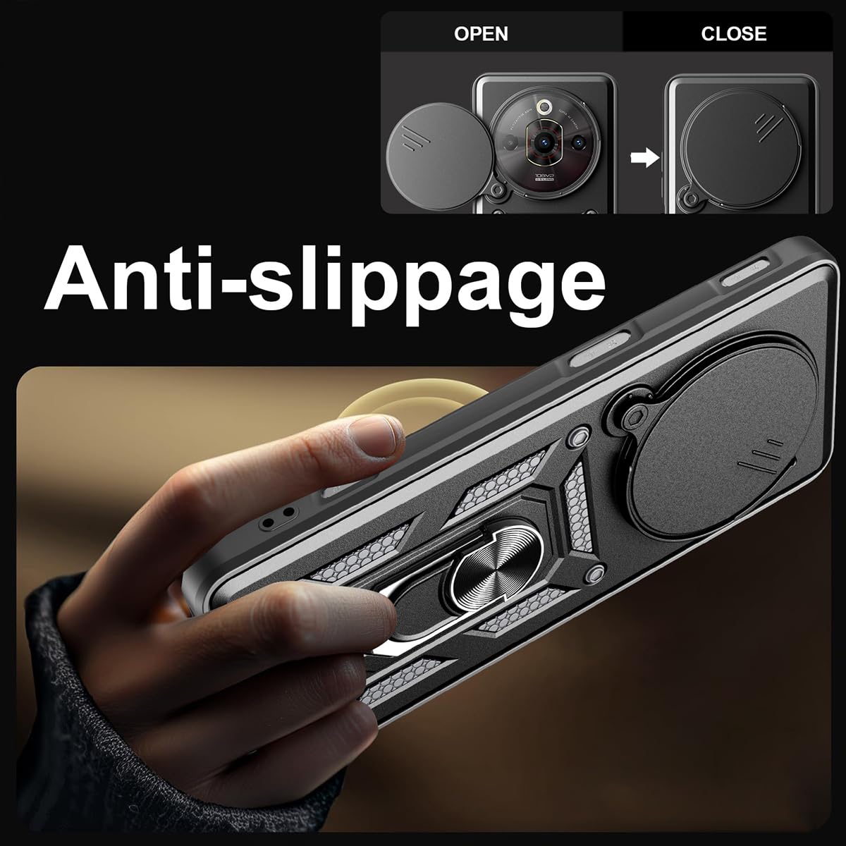 Custodia Protettiva Per ZTE Nubia Focus 5G/Blade A75 5G – Cover Antiurto Blu Con Anello Magnetico E Copriobiettivo - 4