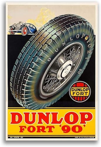 Imán Dunlop Tires Vintage Style 1930 Auto Publicidad Imán de Vinilo Magnético Hoja Magnética para Taquillas, Coches, Carteles, Refrigerador 5"