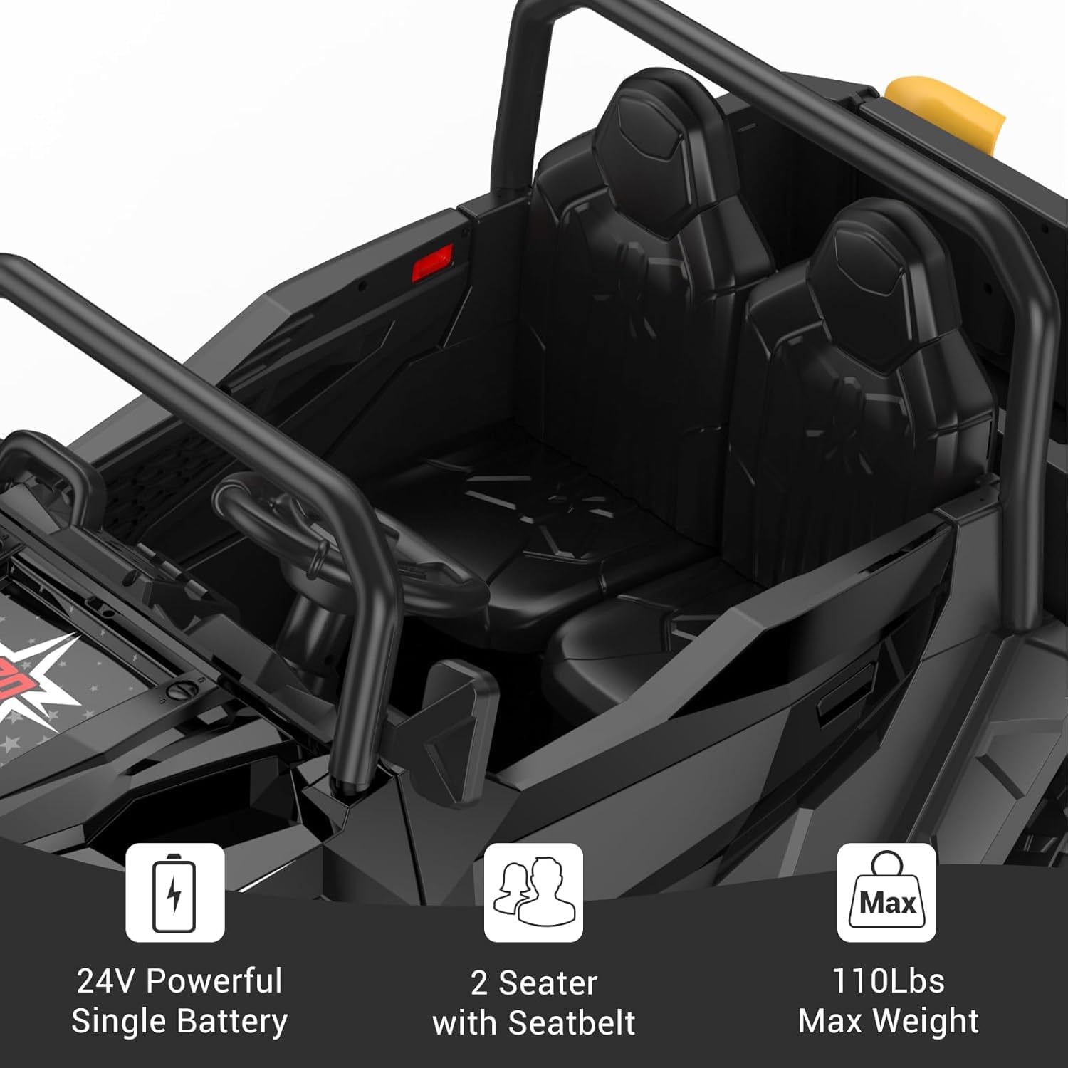 GarveeTech Leistungsstarkes 24V Kinder Elektroauto UTV Buggy – 2-Sitzer, 4x4 Allradantrieb, 4x550W Motoren, 2,4G Fernbedienung, Musik & LED-Licht, 3 Geschwindigkeiten, Offroad Spielzeug ab 3 Jahren,