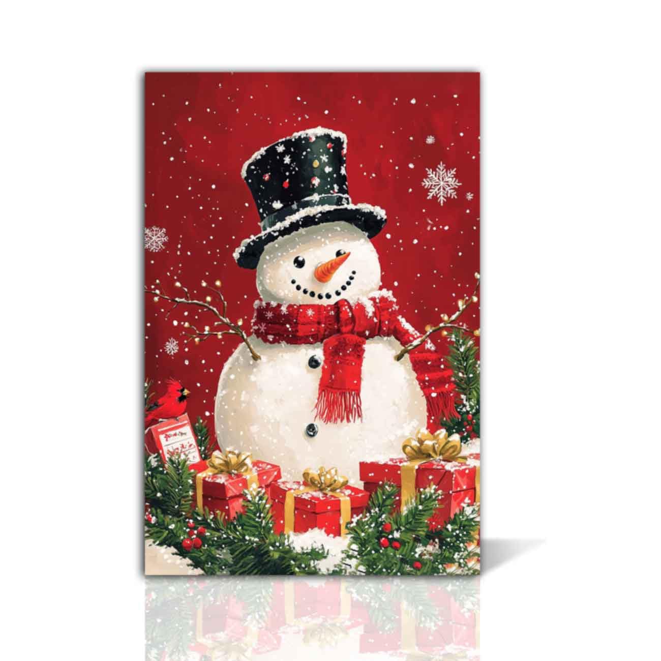 LZIMU Snowman Canvas Wall Art Christmas Picture Sweet Snowman Poster Prints Winter Scene Paintings Xmas Wall Decor for Home Framed (Red, 70.00 x 105.00 cms)