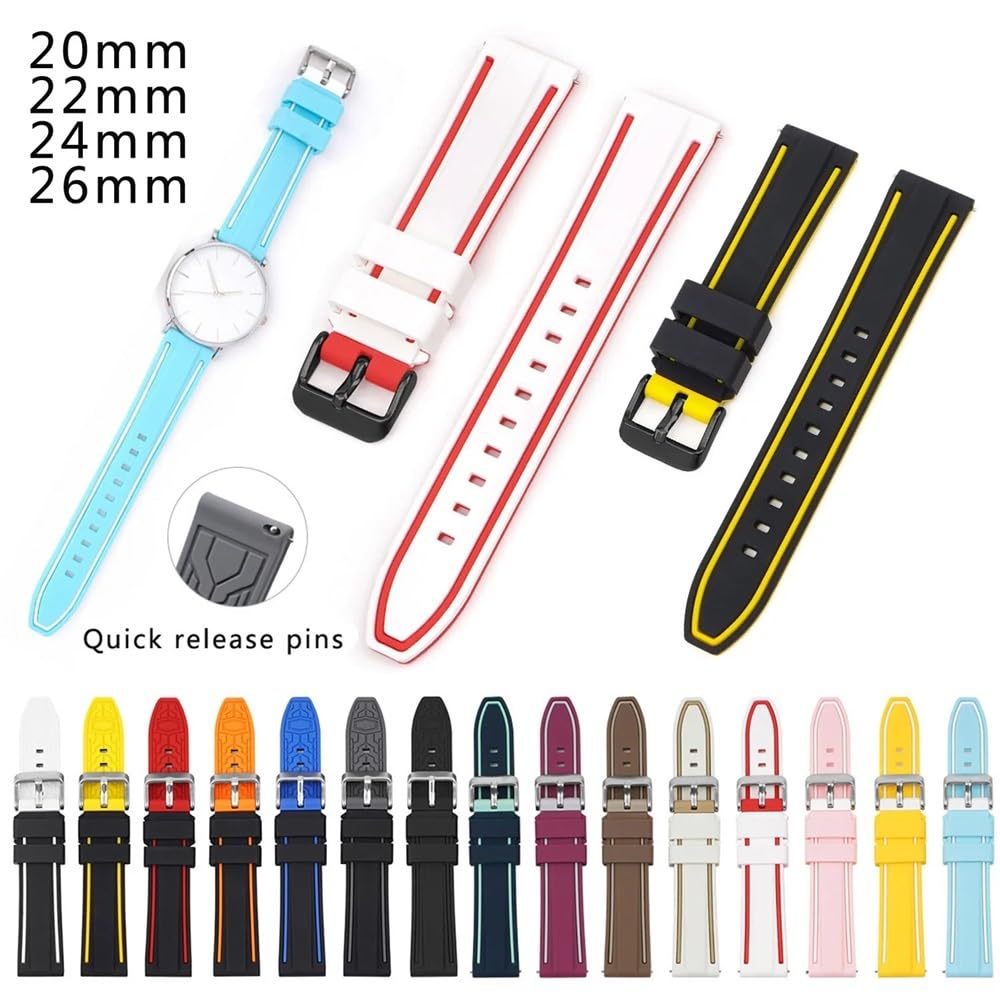 HQHYGM Silikonarmband Sportuhrenarmband 20 mm 22 mm 24 mm 26 mm Schnellverschluss-Gummi-Ersatzarmband Uhrenarmbänder