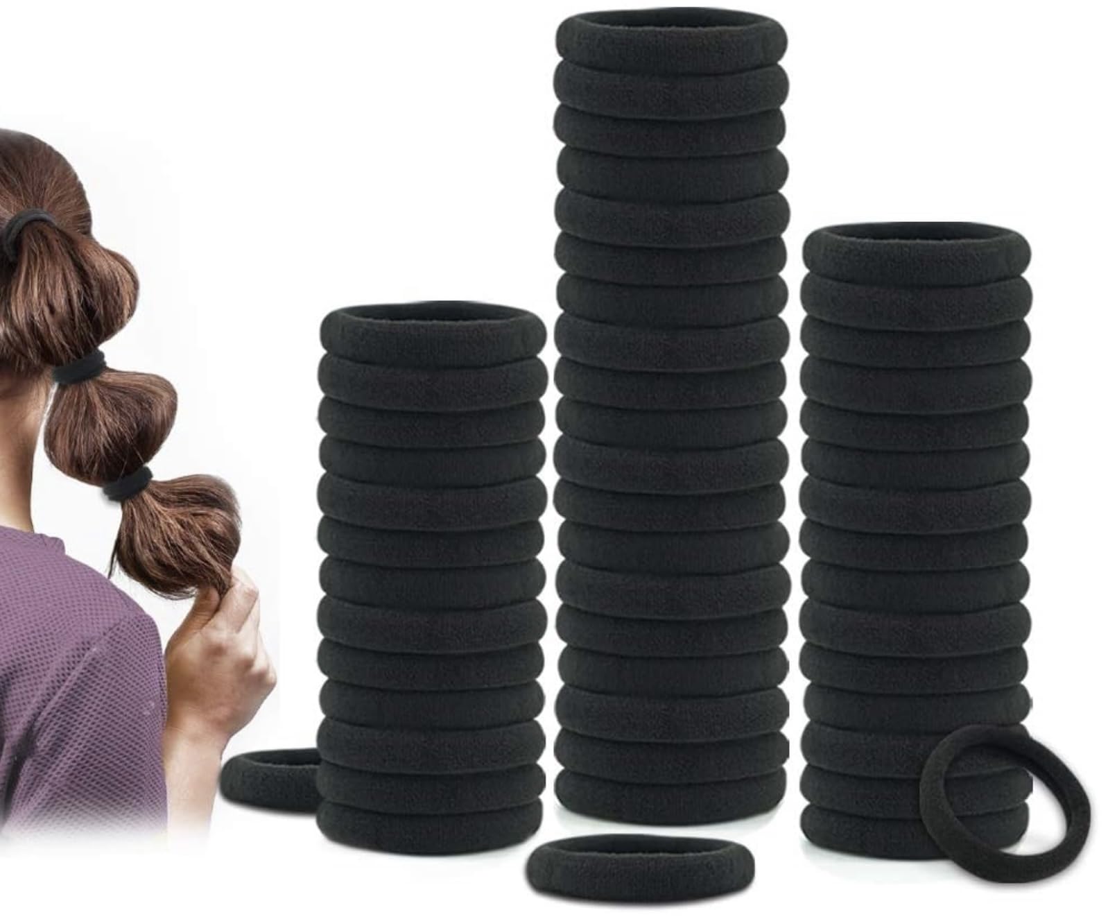 Gomas de Pelo Negras, 50 Piezas Coleteros Pelo Mujer, Gomas Antirotura de Pelo, Elástico Cabello, Gomillas Pelo Mujer Fuerte