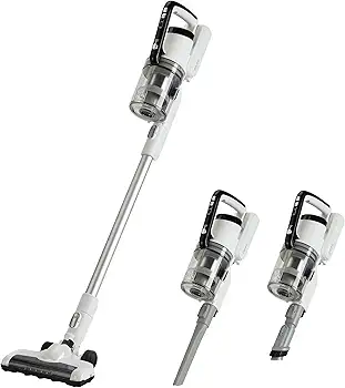 Amazon Basics Aspiradora sin cable 2 en 1 de 150 W con motor CC, 0,7 l, Blanco Y Negro