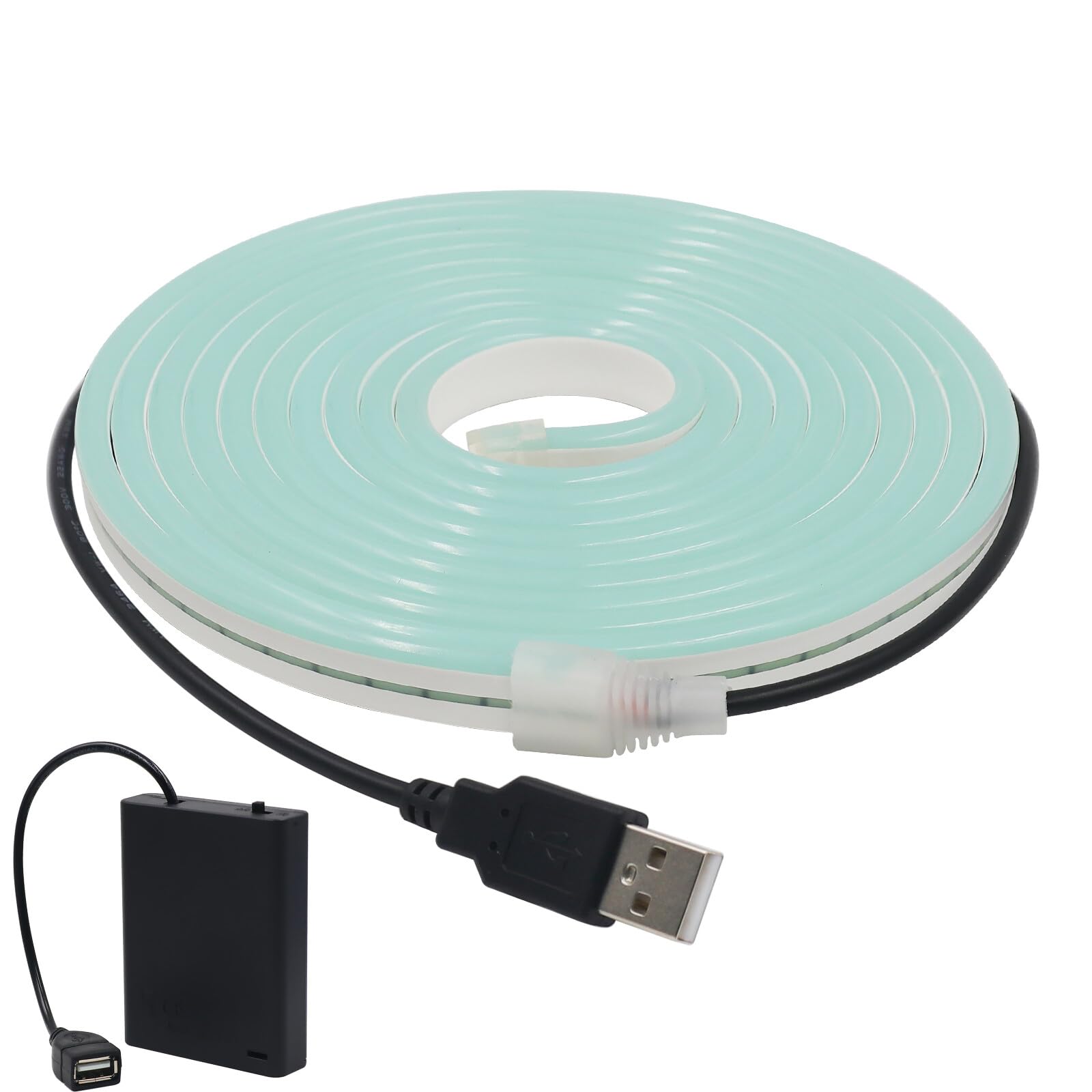 KAFULA 5V USB LED neon Strip with USB 4AA Battery Box [1M, Ice Blue], IP65 Waterproof and Flexible, 120 LEDs/m SMD2835 Silicone LED Strip CRI85+, Home Lighting Decoration [Battery not Included]