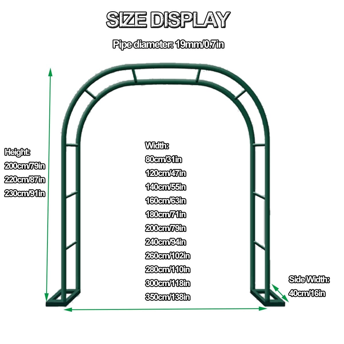 Tuteur pour Plantes Grimpantes, Arche À Rosiers en Acier, Arceau Style Tonnelle Et Support Colonne pour Jardin, Noir,Vert Blanc 200cm X 230cm 240cm X 220cm 280cm X 220cm(Vert,300cm X 220cm)