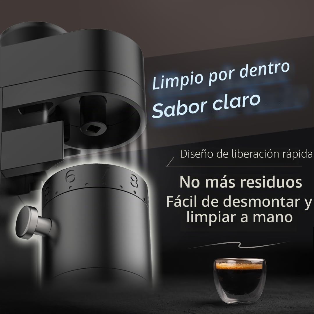 A4 Molinillo de café eléctrico de muelas, negro | Molinillo de espresso de dosis única, molinillo de muelas inalámbrico recargable por USB con baterías reemplazables