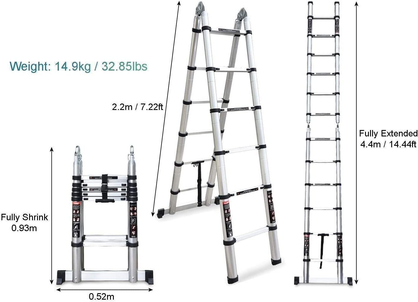 Ladders Aluminum Telescoping Ladder - Telescopic Ladder DIY Aluminum Folding Extendable Extension Ladder A-Frame Multi Purpose 16.40Ft/5M=2.5M+2.5M Marriage