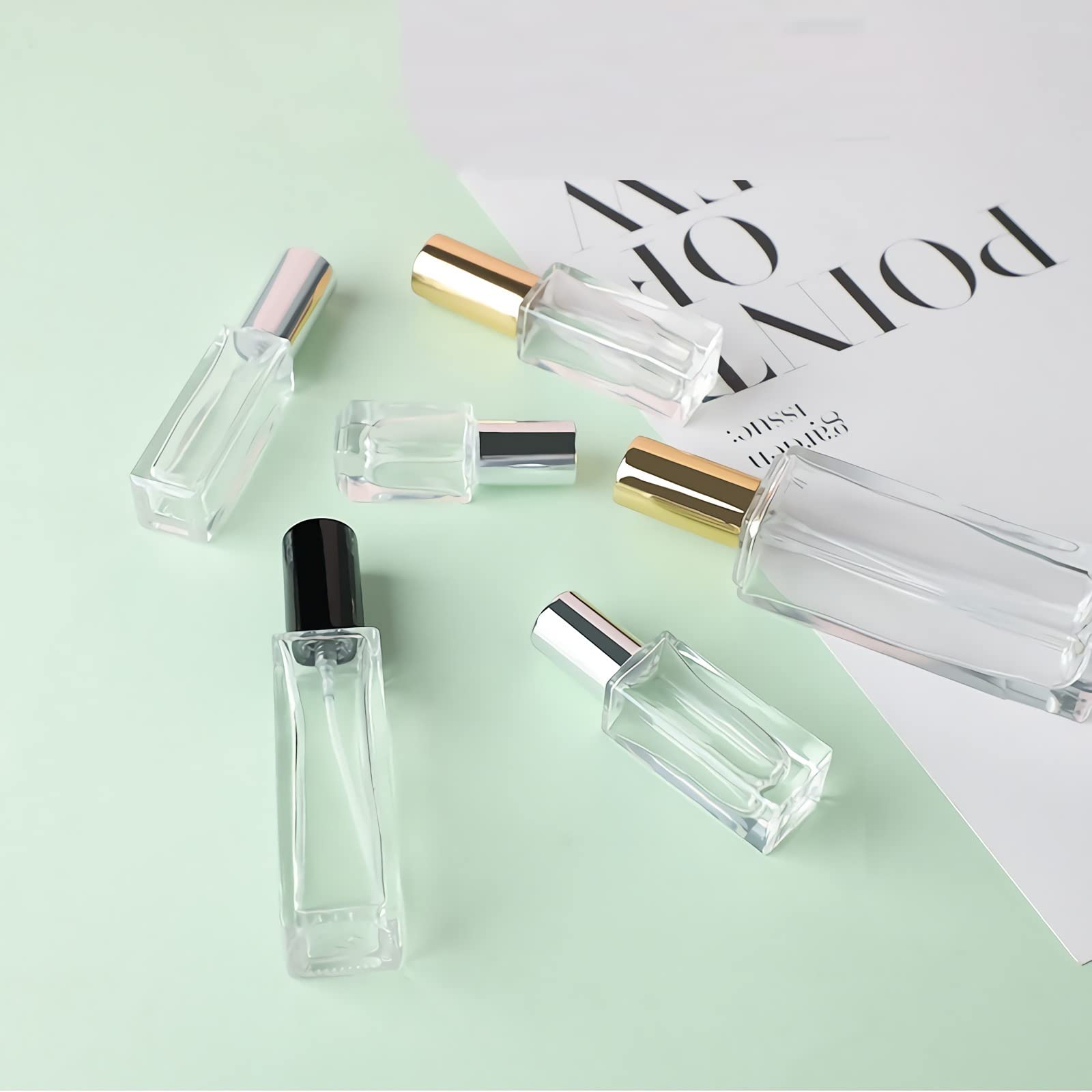 12 Stück Leer 30 ml Transparent Quadrat Dickes Glas Parfüm Zerstäuber mit Gold Deckeln, Portable Klarglas Nachfüllbar Parfümzerstäuber Sprühflasche, Parfümflasche Reisen