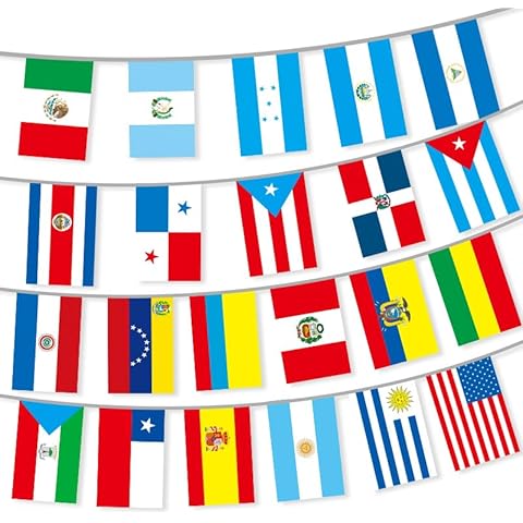 Latin America 22 Countries String Flags 5.5X8.2 Inche Latino Flag Banners for Heritage Hispanic Month International Events Conference Party Decoration Sports Bars - 32 Ft 22 Flags Cover