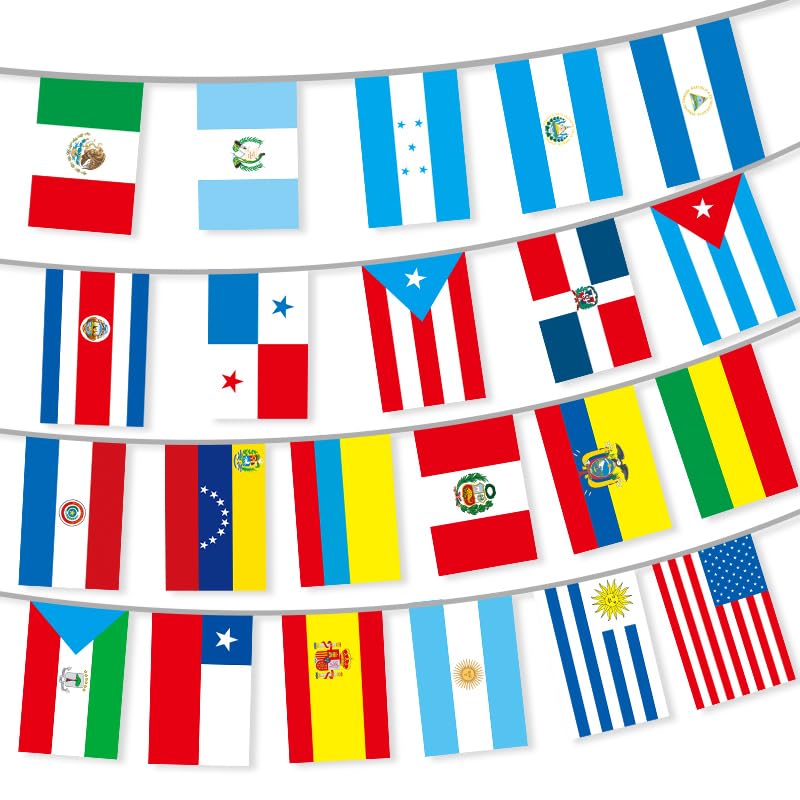 Latin America 22 Countries String Flags 5.5X8.2 Inche Latino Flag Banners for Heritage Hispanic Month International Events Conference Party Decoration Sports Bars - 32 Ft 22 Flags