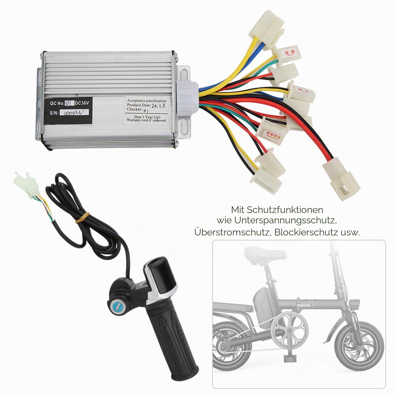 Keenso Elektroroller-Controller, Fahrrad-Elektrofahrrad-Bürste mit Multifunktions-Daumen-Gasgriff-ganzer Satz 36V 1000W-Controller Zubehör für die Umrüstung von E-Bikes
