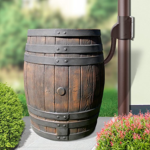 REGENTONNE REGENFASS WASSERFASS REGENWASSERBEHÄLTER REGENWASSERFASS GARTENFASS Eichenfass 50l Liter (Regenwassertonne Eichenfass 50L) Braun