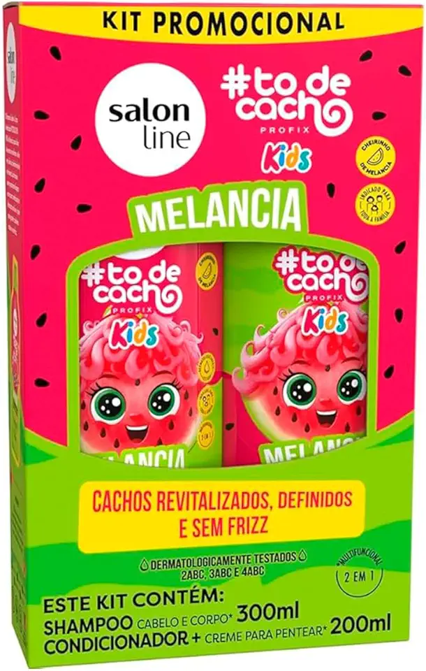 Salon Line, Kit Shampoo 300 ml e Condicionador 200 ml, #todecacho Kids, Melancia, Vegano - Para Cabelos Ondulados, Cacheados e Crespos