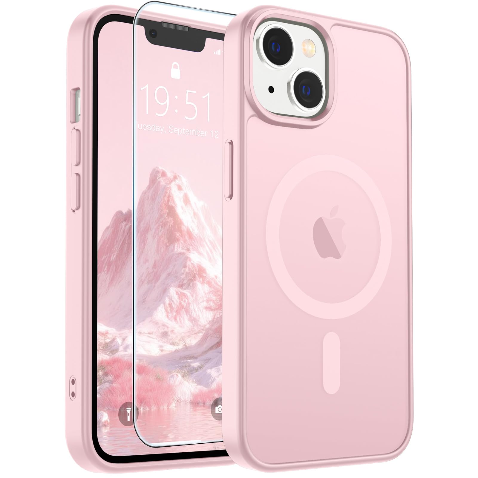 SUPFINE Magnetic for iPhone 14 Plus Case/iPhone 15 Plus Case Light Pink | With Screen Protector, Translucent Matte, Compatible with MagSafe, Military Grade Drop Proof, Rugged Shockproof Protective