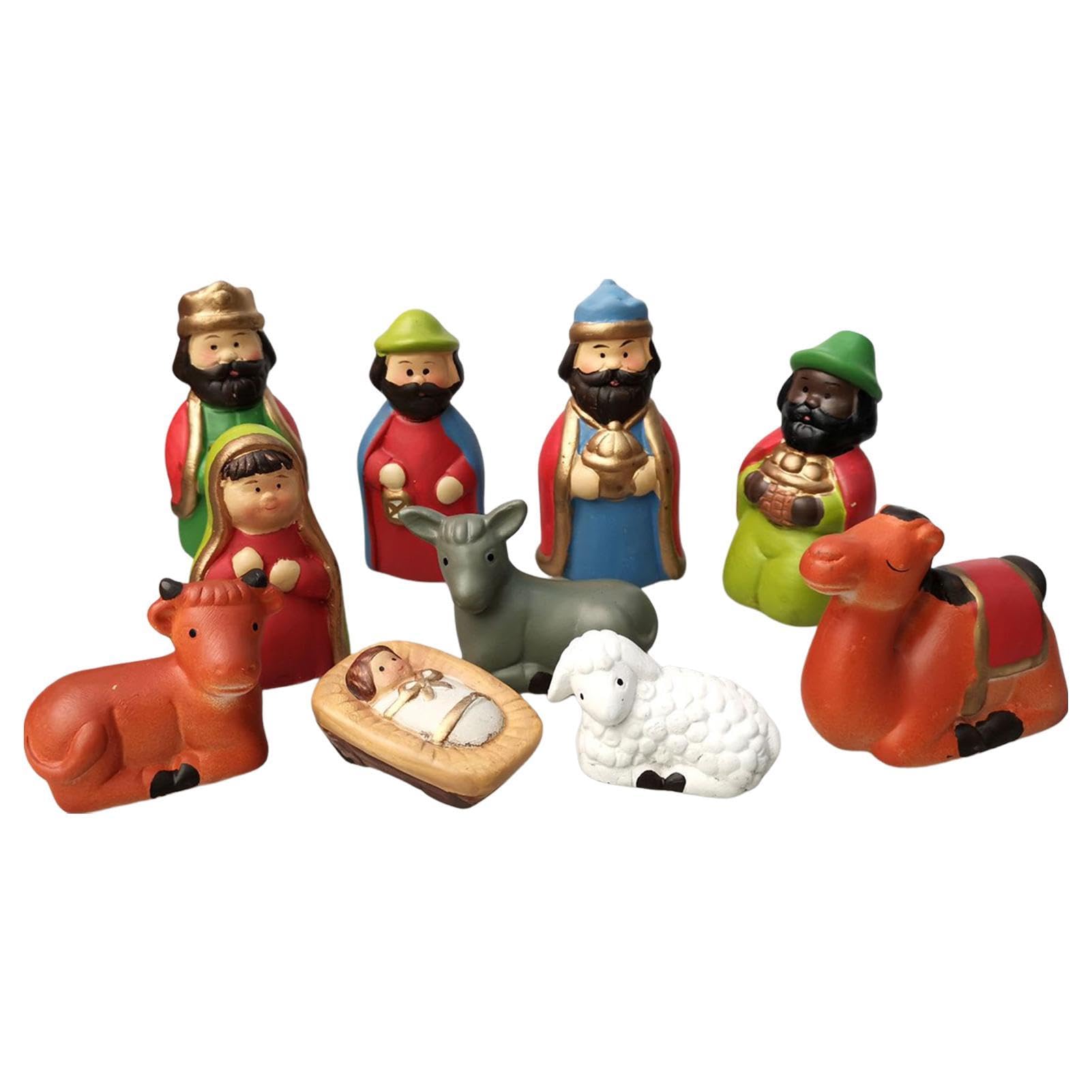 Set di statuette per presepe di Natale, statuette per la nascita | di Gesù per interni, 10 pezzi, decorazione natalizia per libreria, camera da , chiesa,