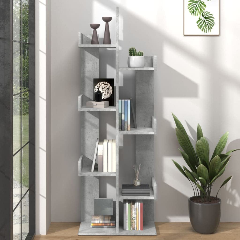 Libreria in legno grigio cemento, 48 x 25,5 x 140 cm, divisorio per soggiorno, ufficio, cameretta dei bambini, con 8 scomparti, stabile scaffale