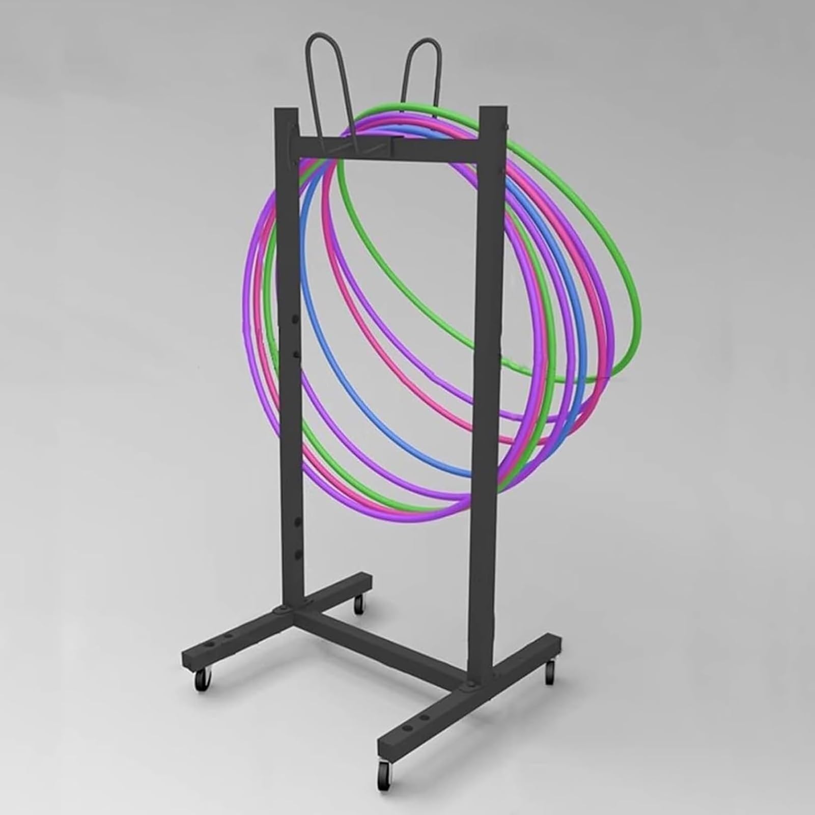 Commercial Fitness Ring Organizer, Rolling Hula Hoops Storage Stand Holder for Home Gym Office Display, Space Saving Metal Jump Rope Rack with Wheels