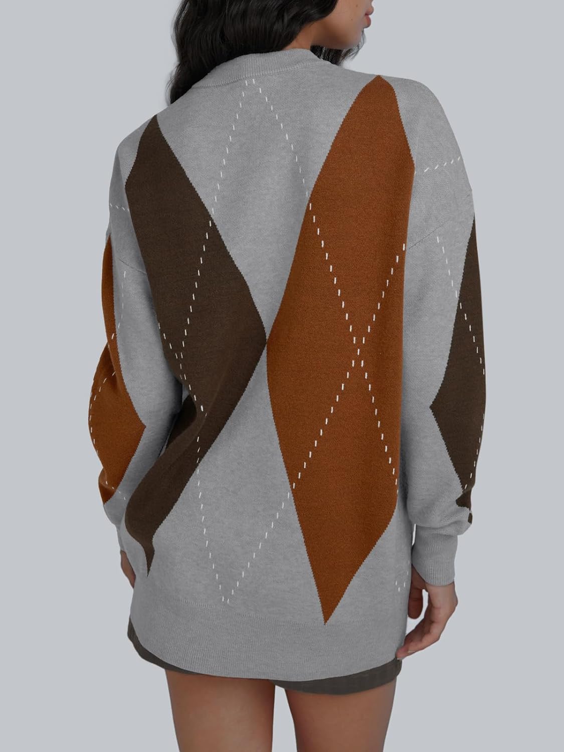 Trendy Queen Women's Color Block Argyle Plaid Oversized Chunky Knit Crewneck Sweaters 2025 - Image 4