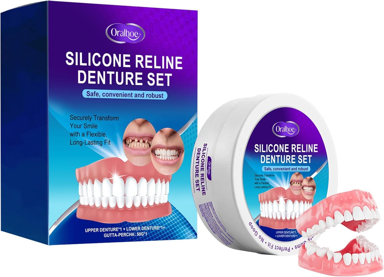 シリコン 入れ歯 義歯 歯がない人用入れ歯 シリコン入れ歯 食事できる付け歯 Silicone Reline Denture Set 調整可能 着脱可能な美白付け歯入れ歯上下 義歯修飾ブレース 簡単操作再利用可能 男女兼用